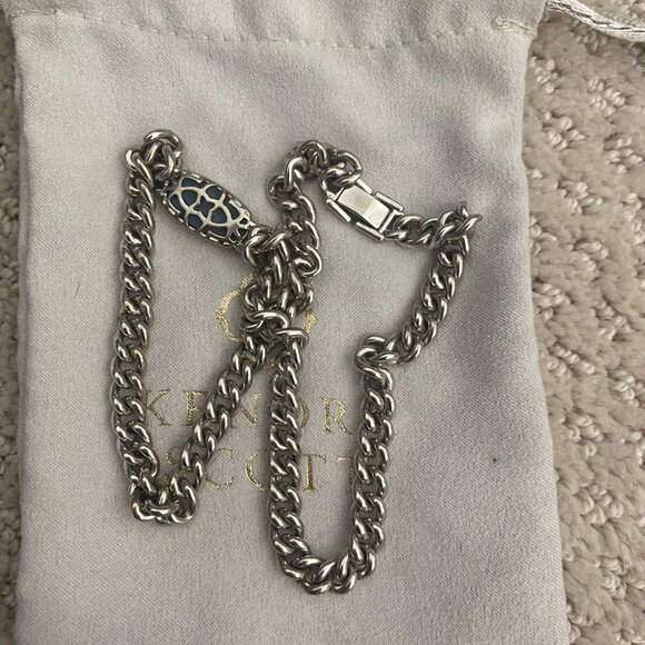 Kendra Scott Elaina Platinum Druzy Stone Chain Link Necklace Rhodium Plated - Picture 4 of 4